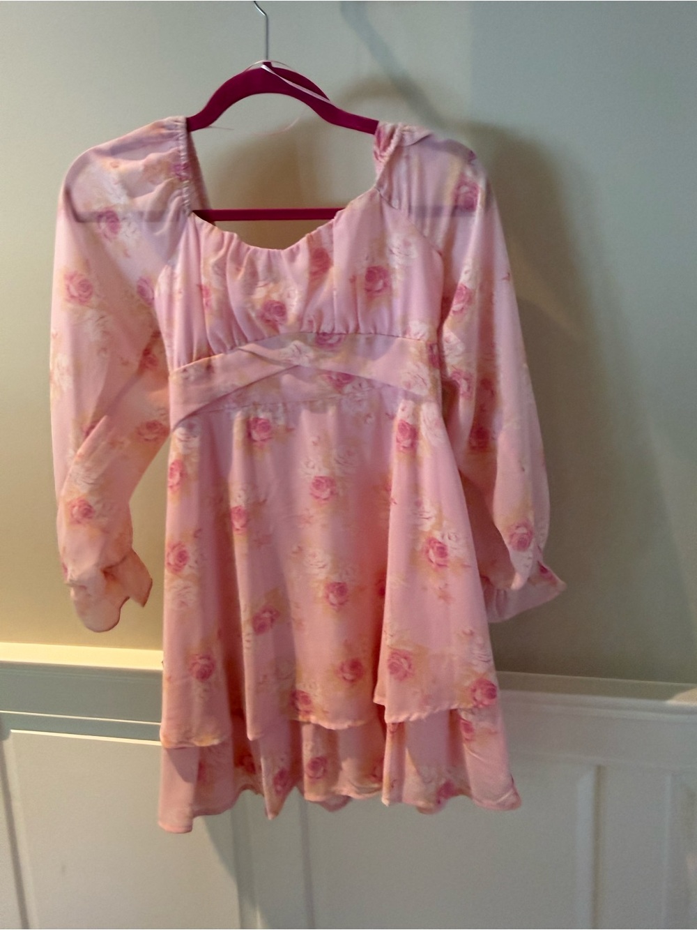 Pink Floral Tiered Chiffon Girls' Dress